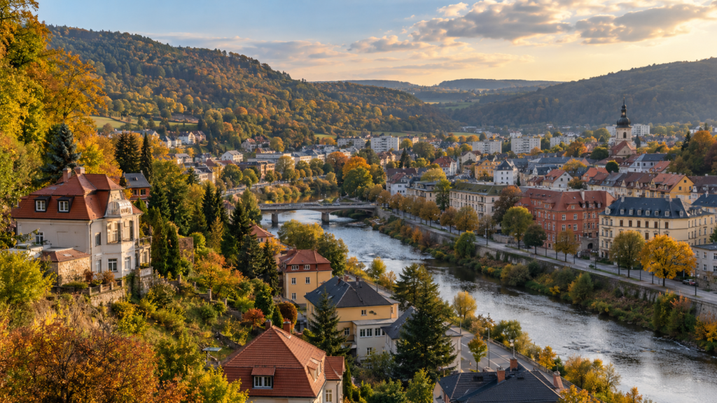Symbolbild: Blick auf eine Stadt im grünen Tal