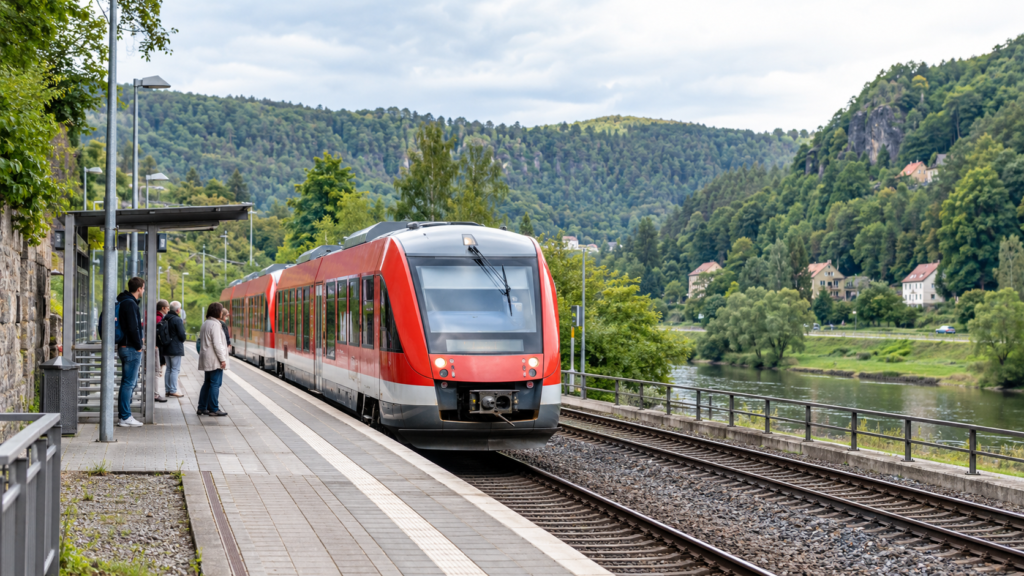 Symbolbild: Regionalzug an einem Bahnhof im Weißeritztal